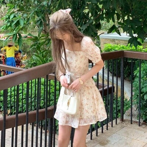 Summer Elegant Kawaii Floral Dress Women Print Korean Sweet Cute Party Mini Dress Puff Sleeve Pretty Fairy Summer Sundress 2021