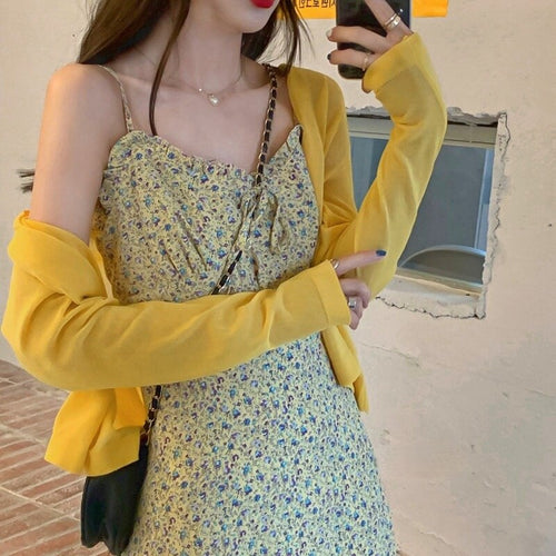 Summer Elegant Print Floral Dress Women French Korean Bow Slim Strap Dress Female Casual Holiday Party Beach Midi Dress 2021 New