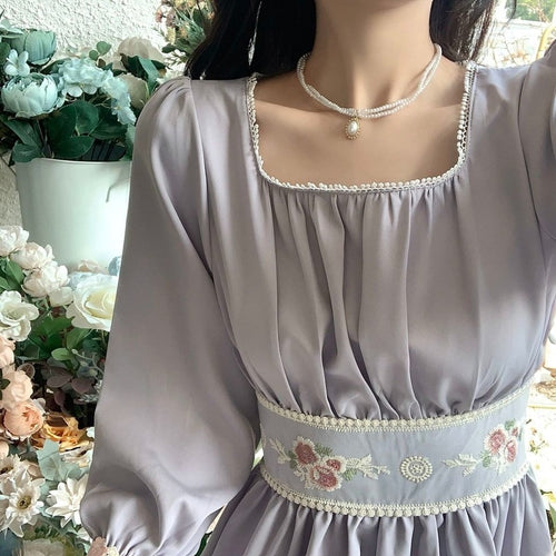 Summer Elegant Sweet Dress Woment French Floral Patchwork Dress Female Purple High Stree Casual Korean Party Midi Dress 2021 New