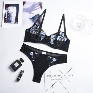 Summer Embroidery Sexy Lingerie Set Women&#39;s Underwear Erotic Sensual Lingerie Transparent Girl Underwire Bra Lace Underwear