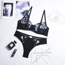 Load image into Gallery viewer, Summer Embroidery Sexy Lingerie Set Women&#39;s Underwear Erotic Sensual Lingerie Transparent Girl Underwire Bra Lace Underwear