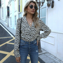 Load image into Gallery viewer, Summer Fashion Leopard Print Turn Down Collar Long Sleeve Shirt Women Elegant Plus Size Office Work Wear Tops And Blouses