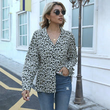 Load image into Gallery viewer, Summer Fashion Leopard Print Turn Down Collar Long Sleeve Shirt Women Elegant Plus Size Office Work Wear Tops And Blouses