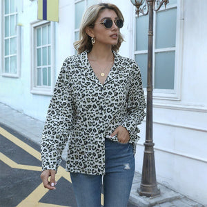 Summer Fashion Leopard Print Turn Down Collar Long Sleeve Shirt Women Elegant Plus Size Office Work Wear Tops And Blouses