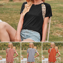 Load image into Gallery viewer, Summer Fashion Shirt Women Leopard Splicing T-shirt O-Neck Short Sleeve Tops Loose Fit Casual Mujer Tops Girls Tshirt
