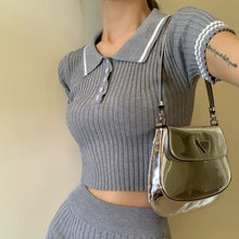 Load image into Gallery viewer, Summer Fashion Striped Knitted Two Piece Set Women Clothes T Shirt Crop Tops Bodycon Short Skirt 2 Piece Set Outfits For Women