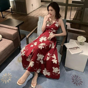 Summer Fashion Women Sling Dresses Casual Backless Dress Ladies Floral Printed Halter Seaside Vacation Beach Party Dress