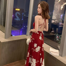 Load image into Gallery viewer, Summer Fashion Women Sling Dresses Casual Backless Dress Ladies Floral Printed Halter Seaside Vacation Beach Party Dress