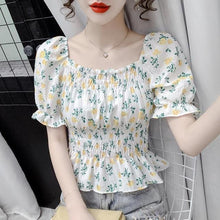 Load image into Gallery viewer, Summer Floral Blouse Tops Korean Designer Slim Chic Chiffon Kawaii Blouse Shirt 2021 Casual Off Shoulder Sexy Flare Sleeve Tops