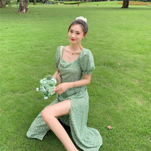 Load image into Gallery viewer, Summer Floral Bohemia Dress Women French Style Chiffon Split Fairy Dress Female Sexy Elegant Beach Boho Korean Dress 2021 New