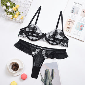 Summer Floral Embroidery Sensuall Lingerie Exotic Costumes Hollow Out Lace Mesh Brassiere Sex Suit Sensual Erotic Underwear