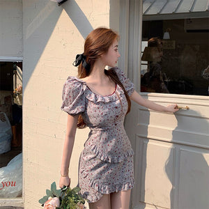 Summer Floral Print Dress Women  Elegant Vintage Sweet Sexy Party Mini Dress Female Casual Club Outfits for Women Dress 2021 New
