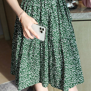 Summer Floral Print Dress Women Short Sleeve High Waist Female Casual Style Party Robe 2021 New Sundress Fashion Pleated Vestido