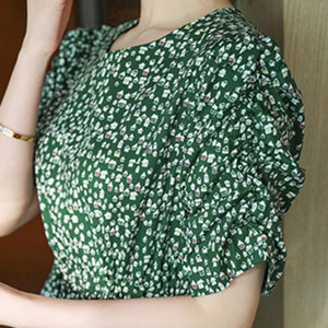 Summer Floral Print Dress Women Short Sleeve High Waist Female Casual Style Party Robe 2021 New Sundress Fashion Pleated Vestido