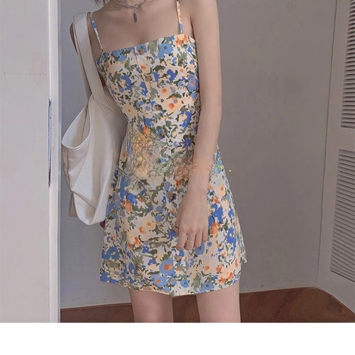 Summer Floral Print Strap Dress Women Elegant Backless Designer Cute Dress Female Kawaii Casual Beach Sexy Party Mini Dress 2021