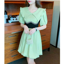 Load image into Gallery viewer, Summer French Peter pan Collar Short-sleeved Dress women 2022  new slim waist Elegant Party dresses office casual Ladies Dress