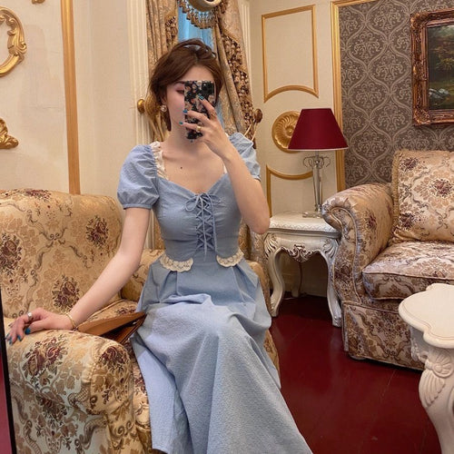 Summer French Retro Style Palace Style Retro Temperament Dress Mid-length Sweet Princess Dress Fairy Dress Dress Suit