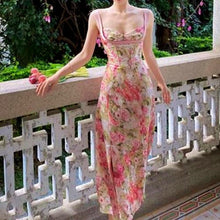 Load image into Gallery viewer, Summer French Vintage Strap Dress Women Elegant Floral Designer Y2k Split Dress Female Casual Backless Outdoor Party Dress 2021