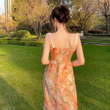 Load image into Gallery viewer, Summer French Vintage Strap Dress Women Elegant Floral Designer Y2k Split Dress Female Casual Backless Outdoor Party Dress 2021