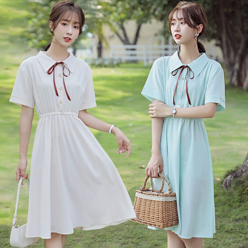 Summer Girls Dress Women Lace Up Bowknot Casual 2021 New Solid Dress 2XL Short Sleeve Women Dresses Party Vestido