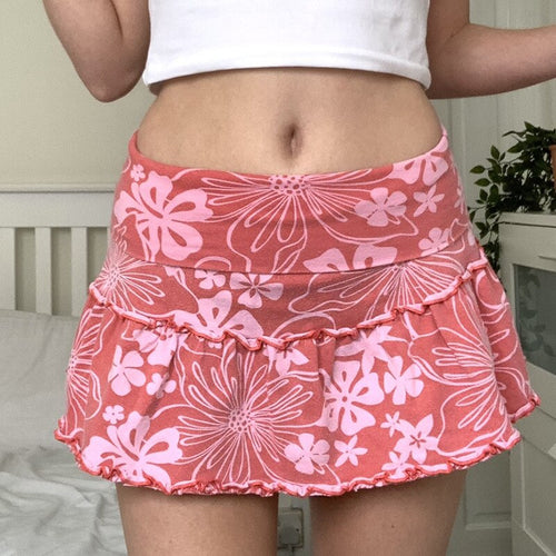 Summer Girls Floral Print Mini Skirt Female 2021 Fashion All-match Skinny Pink Sexy High Waist Cute Women's Streetwear Skirts
