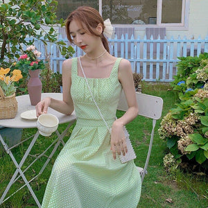 Summer Green Srtap Blouse Long Skirt Two Piece Set for Women Elegant Holiday Casual Suit Mini Kawaii Blouse A-Line Sweet Skirt