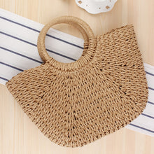 Load image into Gallery viewer, Summer Handmade Bags for Women Beach Weaving Ladies Straw Bag Wrapped Beach Bag Moon shaped Top Handle Handbags Totes