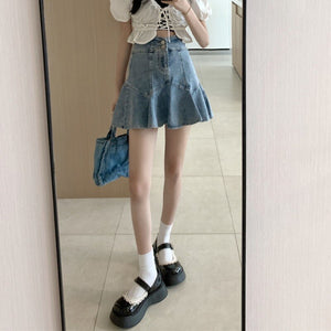 Summer Kawaii Denim Mini Skirt Women Sexy High Waist Y2K Sweet Skirt Female High Streeet Designer Irregular Cute Skirt 2021 New