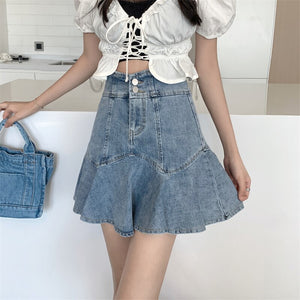 Summer Kawaii Denim Mini Skirt Women Sexy High Waist Y2K Sweet Skirt Female High Streeet Designer Irregular Cute Skirt 2021 New