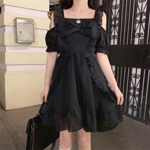 Load image into Gallery viewer, Summer Kawaii Gothic Dress Women Vintage Fungus Sweet French Hepburn Dress Female Korean Casual Elegant Black Party Dress 2021