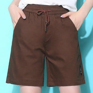 Summer Knee-length Elastic-waist Lace-up Shorts Women Casual Solid Large-size 5XL Cotton Korean Loose Womens Shorts Pockets