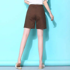 Summer Knee-length Elastic-waist Lace-up Shorts Women Casual Solid Large-size 5XL Cotton Korean Loose Womens Shorts Pockets