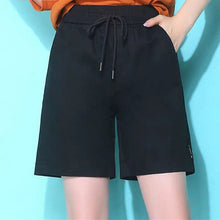 Load image into Gallery viewer, Summer Knee-length Elastic-waist Lace-up Shorts Women Casual Solid Large-size 5XL Cotton Korean Loose Womens Shorts Pockets