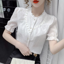 Load image into Gallery viewer, Summer Korean Chiffon Women Shirts Women Short Sleeve Shirts Office Lady Shirt Tops Plus Size Woman White Shirt  Woman Blouses