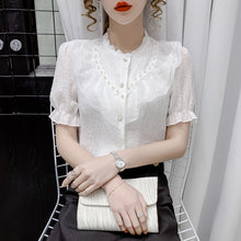 Load image into Gallery viewer, Summer Korean Chiffon Women Shirts Women Short Sleeve Shirts Office Lady Shirt Tops Plus Size Woman White Shirt  Woman Blouses