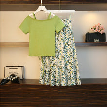 Load image into Gallery viewer, Summer Korean Fashion Sexy strapless T-shirt Skirt Set Women Graceful Print Dress Streetwear Casual Sweet Clothing Wholesale big