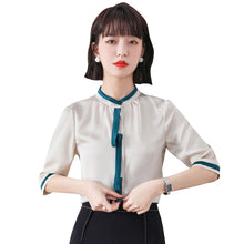 Load image into Gallery viewer, Summer Korean Fashion Silk Woman Shirts Satin Office Lady Short Sleeve Buttoned Shirt Plus Size Ladies Tops Blouse