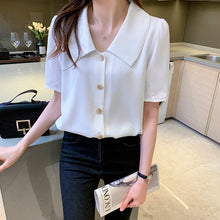 Load image into Gallery viewer, Summer Korean Women Shirts Woman Short Sleeve Blouse Women Chiffon Shirt Blouses Office Lady Pink Shirt Tops Plus Size XXL
