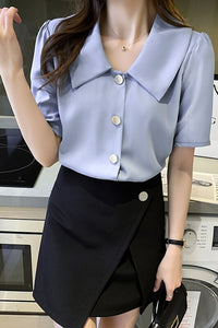 Summer Korean Women Shirts Woman Short Sleeve Blouse Women Chiffon Shirt Blouses Office Lady Pink Shirt Tops Plus Size XXL