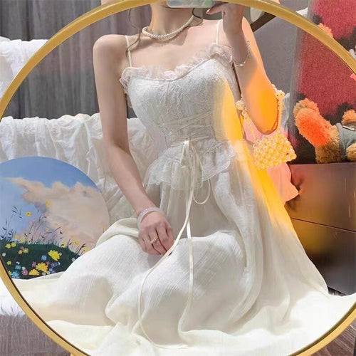 Summer Lace Fairy Dress For Ballet Woman Sweetheart Spaghetti Strap Ribbon Romantic Princess Dresses Party Night Vestido Festa