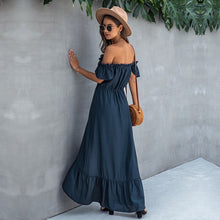 Load image into Gallery viewer, Summer Ladies Elegant Solid Off The Shoulder Dress Women 2021 New Casual Slash Neck Short Single Breasted Irregular Long Dress