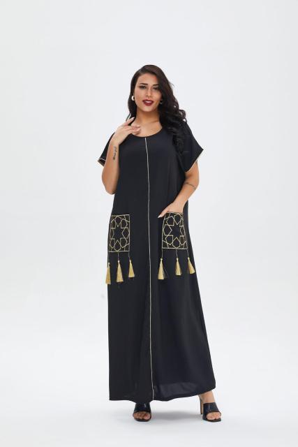 Summer Ladies Short-sleeved Long Skirt Plus Size Ethnic Style Robe Muslim Middle East Dubai Dress Dubai Abaya Djellaba