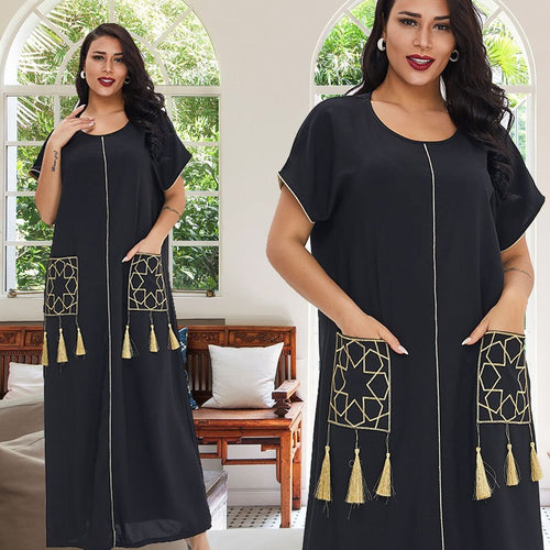 Summer Ladies Short-sleeved Long Skirt Plus Size Ethnic Style Robe Muslim Middle East Dubai Dress Dubai Abaya Djellaba