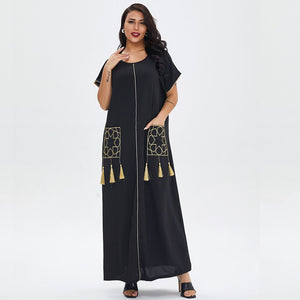 Summer Ladies Short-sleeved Long Skirt Plus Size Ethnic Style Robe Muslim Middle East Dubai Dress Dubai Abaya Djellaba