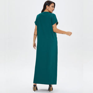 Summer Ladies Short-sleeved Long Skirt Plus Size Ethnic Style Robe Muslim Middle East Dubai Dress Dubai Abaya Djellaba