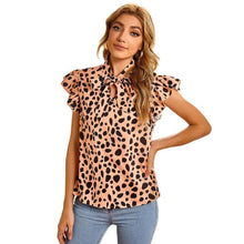 Load image into Gallery viewer, Summer Leopard Print Shirt Women Half High Collar Short Sleeve Slim Tops And Blouses Office Lady Shirts