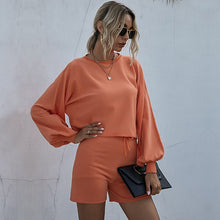 Load image into Gallery viewer, Summer Loung Wear Tracksuit Women Shorts Set  Long Sleeve Tops And Loose High Waisted Mini Pants suit Two Piece Set 2021