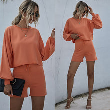 Load image into Gallery viewer, Summer Loung Wear Tracksuit Women Shorts Set  Long Sleeve Tops And Loose High Waisted Mini Pants suit Two Piece Set 2021