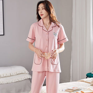 Summer Loungewear Women Pijamas 100% Cotton Short Sleeve Soild Young Ladies Korean New Pajamas Fashion Woman Pyjama Set M-3XL