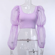 Load image into Gallery viewer, Summer Mesh Stitching Long Sleeve Tank Top For Women 2021 Solid Sexy U Neck Exposed Navel Short Crop Top